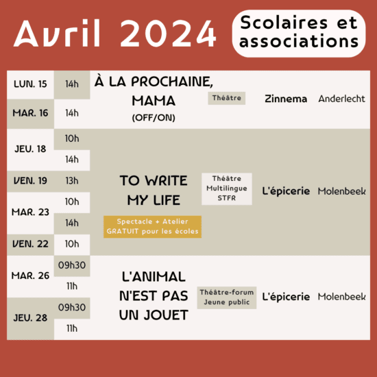 Calendrier des représentations scolaires de Ras El Hanout Avril 2024