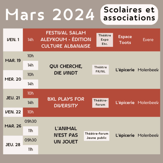 Calendrier des représentations scolaires de Ras El Hanout Mars 2024